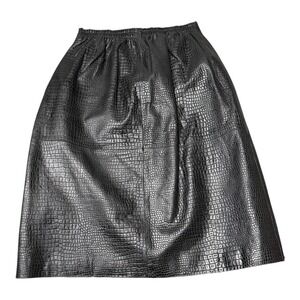 VTG‎ TERRY LEWIS CLASSIC LUXURIES Black Snake Skin textured lined leather skirt